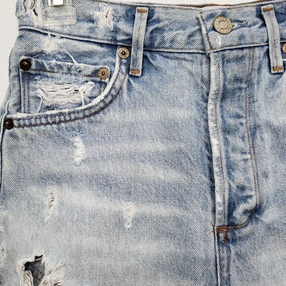 AGOLDE Jaden High Rise Button Fly Cut Off Distressed Denim Shorts Size 25 - Picture 5 of 14